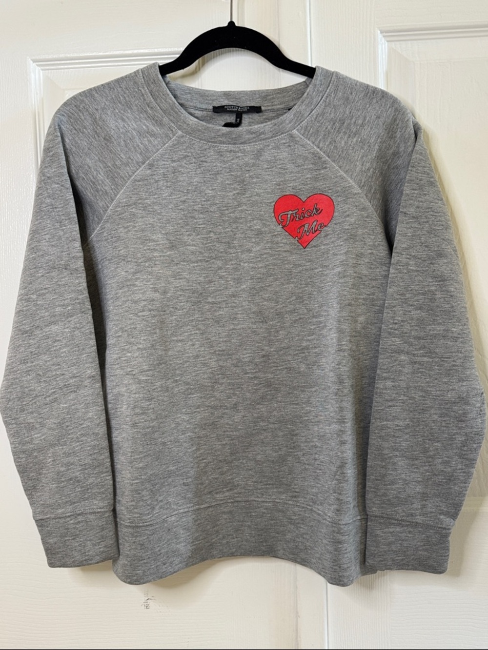 NWOT Scotch & Soda Gray Sweatshirt with Red Heart Trick Me Patch